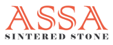 Assa Sintered Stone logo on graphic design background.